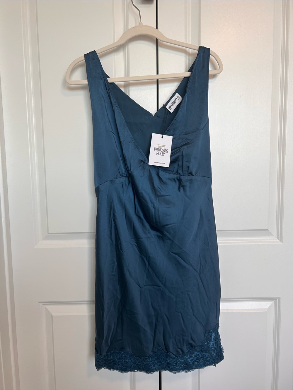 Princess Polly Teal Lace-Trim Satin Chemise